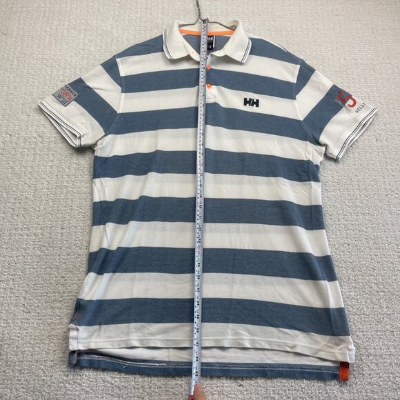 Helly Hansen Ocean Race Polo Shirt Men Sz L Blue White Striped Nautical Sailing - Picture 11 of 16